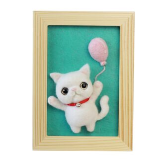 White Cat with Frame Needle Felting Kit for Beginners with Everything to Make