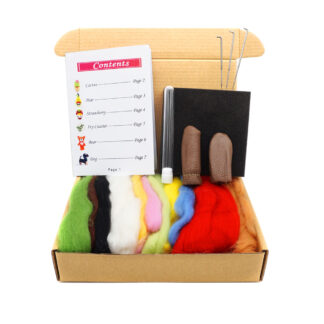 Felting Kits Wool Roving 11 Colours 80g Enough to Make 6 Kits - 3 Needles, 1 Pair Leather Gloves, Foam Mat and Handbook