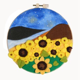 Sunflower 2D Needle Felting Kit Landscape Framed Hoop Art Craft for Beginners