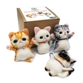 4 Brooch Cat Needle Felting Kits for Beginners Craft Kits Gift for Mother's Day Birthday