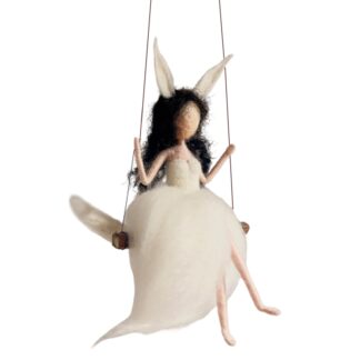 White Swing Fox Elf Needle Felting Kits Friendly Instruction DIY Craft Kit for Beginners 6inch