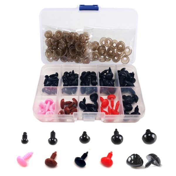 150 Pack Including 50pcs 6~12mm Safety Eyes, 25pcs 9~12mm Safety Noses; 75pcs Washer