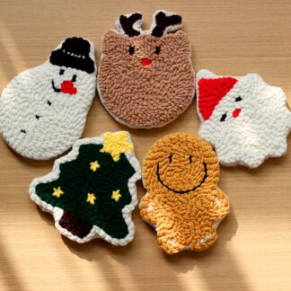 Christmas Coasters Punch Needle Kit for Beginners, Including 20cm Hoop, Pattern, Cotton Threads, Punch Needles, Instruction Punch Needle Starter Kit