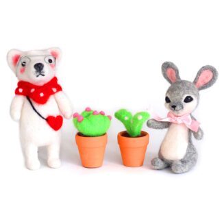 Bear and Rabbit, Cactus Needle Felting Kits for Beginners Craft Kit Mother's Day Gift
