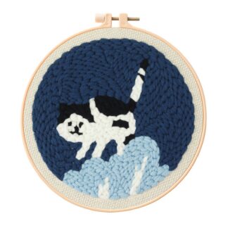 Cat Punch Needle Kit for Beginners, Including 8 INCH Hoop, Pattern, Cotton Threads, Punch Needles, Needle Threader, Instruction
