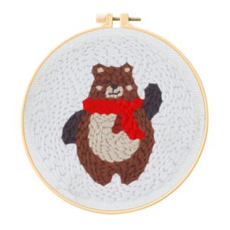 Brown Bear Punch Needle Kit for Beginners, Including 8 INCH Hoop, Pattern, Cotton Threads, Punch Needles, Needle Threader, Instruction