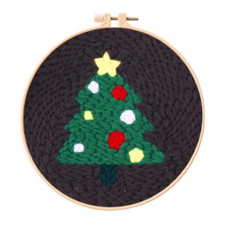 Christmas Tree Punch Needle Kit for Beginners, Including 8 INCH Hoop, Pattern, Cotton Threads, Punch Needles, Needle Threader, Instruction