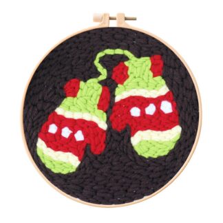 Christmas Gloves Punch Needle Kit for Beginners, Including 8 INCH Hoop, Pattern, Cotton Threads, Punch Needles, Needle Threader, Instruction