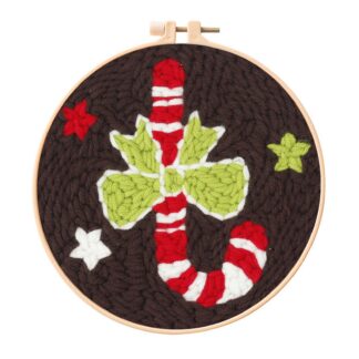 Christmas Candy Punch Needle Kit for Beginners, Including 8 INCH Hoop, Pattern, Cotton Threads, Punch Needles, Needle Threader, Instruction