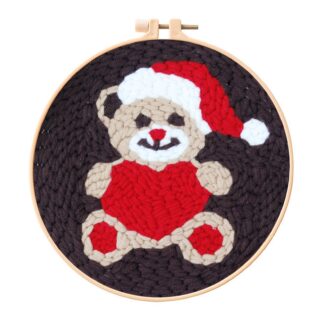 Christmas Bear Punch Needle Kit for Beginners, Including 8 INCH Hoop, Pattern, Cotton Threads, Punch Needles, Needle Threader, Instruction