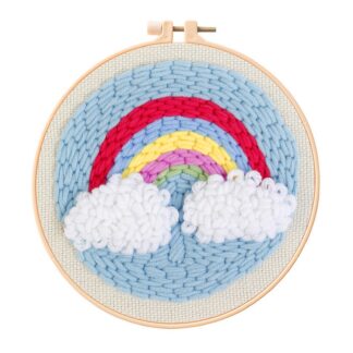 Rainbow Punch Needle Kit for Beginners, Including 8 INCH Hoop, Pattern, Cotton Threads, Punch Needles, Needle Threader, Instruction