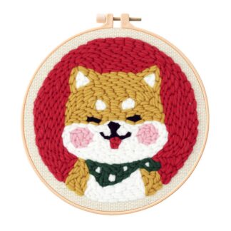 Shiba Inu Punch Needle Kit for Beginners, Including 8 INCH Hoop, Pattern, Cotton Threads, Punch Needles, Needle Threader, Instruction