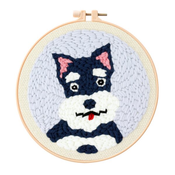 Schnauzer Punch Needle Kit for Beginners, Including 8 INCH Hoop, Pattern, Cotton Threads, Punch Needles, Needle Threader, Instruction