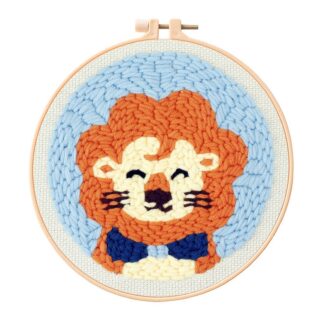 Lion Punch Needle Kit for Beginners, Including 8 INCH Hoop, Pattern, Cotton Threads, Punch Needles, Needle Threader, Instruction