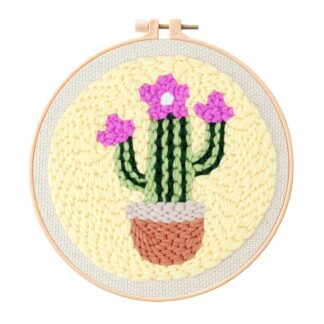 Cactus Punch Needle Kit for Beginners, Including 8 INCH Hoop, Pattern, Cotton Threads, Punch Needles, Needle Threader, Instruction