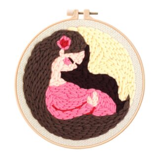 I Love Mom Punch Needle Kit for Beginners, Including 8 INCH Hoop, Pattern, Cotton Threads, Punch Needles, Needle Threader, Instruction