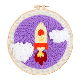 Rocket Punch Needle Kit for Beginners, Including 8 INCH Hoop, Pattern, Cotton Threads, Punch Needles, Needle Threader, Instruction