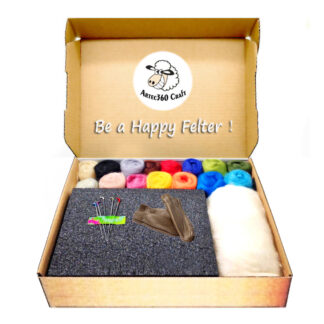 Total 120g Needle Felting Wool 16 Colors with Pad, 5 Needles, 1 Pair Leather Finger Guards for Felting Starter Kit