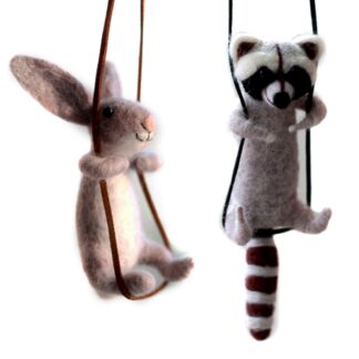 Swing Rabbit and Raccoon Needle Felting Kits for Beginners 4 Inch Height Mother's Day Craft Kit for Mom, Grandma