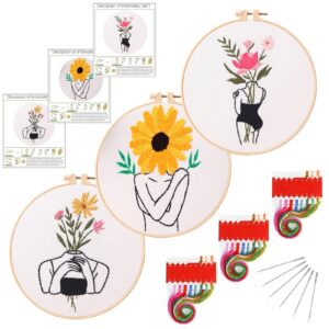 3 Lady Embroidery Kits for Beginner 8inch - Including Everything to Make for Mom Grandma Girlfriend Birthday Present
