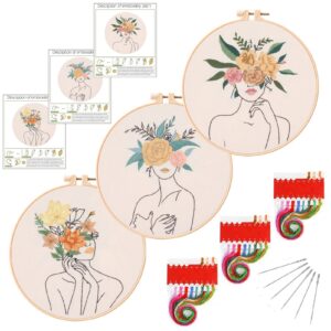 3 Ladies Embroidery Kits for Beginner 8inch - Including Everything to Make for Mom Grandma Girlfriend Birthday Present