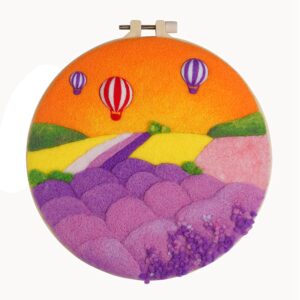 Lavender Needle Felting Kit Picture Embroidery Hoop 20cm Craft Kit for Mom Full Kit