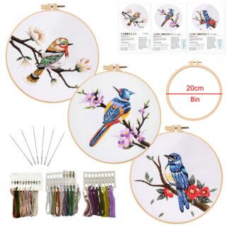 Feltsky 3 Pack Bird Embroidery Kit for Beginners, Nature DIY Craft Set with 8 inch Hoop, Pre-Printed Fabric, Threads & Needles, Easy Embroidery Starter Kit for Adults Kids