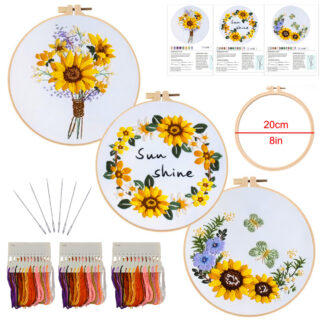 Feltsky 3 Pack Sunflower Embroidery Kit for Beginners, Floral DIY Craft Set with 8 inch Hoop, Pre-Printed Fabric, Threads & Needles, Easy Embroidery Starter Kit Adults Kids