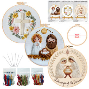 3 Pack Nativity Embroidery Kits for Beginner - Including Everything to Make 6inch Craft Kit for Mom Grandma Girlfriend Birthday Present