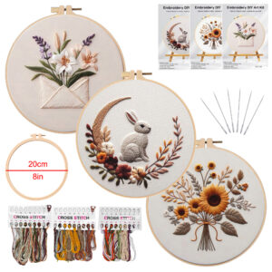 3 Pack Easter Day Embroidery Kits for Beginner - Including Everything to Make 8inch Christmas Craft Kit for Mom Grandma Girlfriend Birthday Present