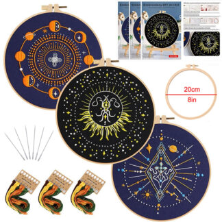 Feltsky 3 Pack Planet Embroidery Kit for Beginners, Space DIY Craft Set with 8 inch Hoop, Pre-Printed Fabric, Threads & Needles, Easy Starter Kit for Adults Kids