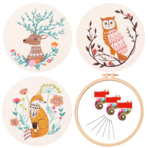 3 Animal Embroidery Kits for Beginner 8inch - Including Everything to Make for Mom Grandma Girlfriend Birthday Present