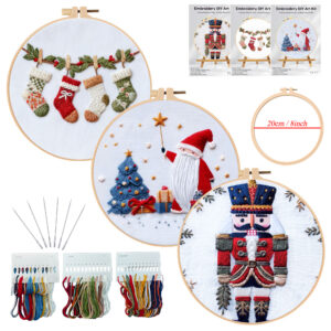 3 Pack Christmas Embroidery Kits for Beginner - Including Everything to Make 20cm DIY Craft Kit for Mom Grandma Girlfriend Birthday Present