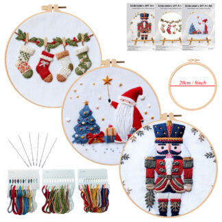 3 Pack Christmas Embroidery Kits for Beginner - Including Everything to Make 20cm DIY Craft Kit for Mom Grandma Girlfriend Birthday Present