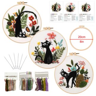 3 Kitten Embroidery Kit for Beginner - Including Everything to Make 8inch Craft Kit for Mom Grandma Girlfriend Birthday Present