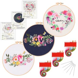 3 Valentine Embroidery Kits for Beginner 8inch - Including Everything to Make for Mom Grandma Girlfriend Birthday Present