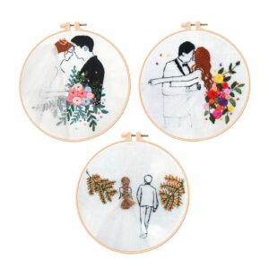 3 Wedding Embroidery Kits for Beginner 8inch - Including Everything to Make for Mom Grandma Girlfriend Birthday Present