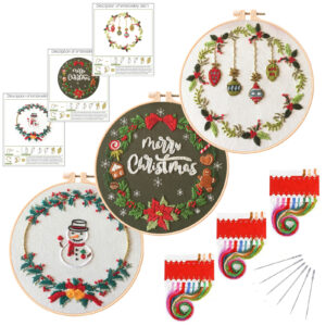3 Christmas Embroidery Kits for Beginner 8inch - Including Everything to Make for Mom Grandma Birthday Present