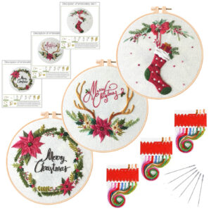 3 Christmas Embroidery Kits for Beginner 8inch - Including Everything to Make for Mom Grandma Girlfriend Birthday Present
