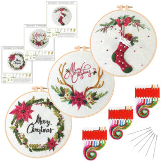 3 Christmas Embroidery Kits for Beginner 8inch - Including Everything to Make for Mom Grandma Girlfriend Birthday Present