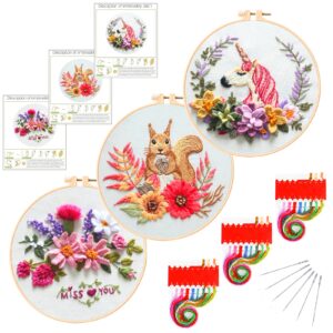 3 Spring Embroidery Kits for Beginner 8inch - Including Everything to Make for Mom Grandma Girlfriend Birthday Present