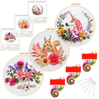 3 Spring Embroidery Kits for Beginner 8inch - Including Everything to Make for Mom Grandma Girlfriend Birthday Present