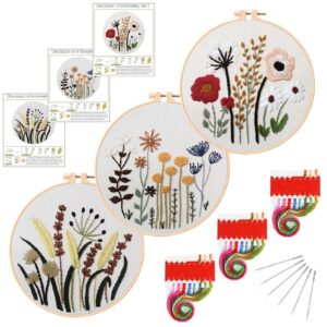 3 Wild Plants Embroidery Kits for Beginner 8inch - Including Everything to Make for Mom Grandma Girlfriend Birthday Present