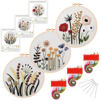 3 Wild Plants Embroidery Kits for Beginner 8inch - Including Everything to Make for Mom Grandma Girlfriend Birthday Present